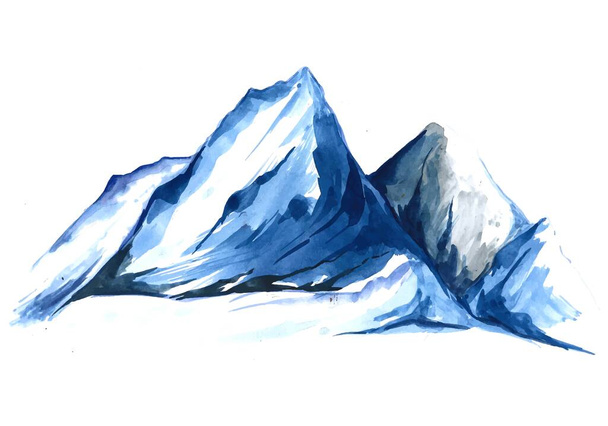 Μοντέρνο ζωγραφισμένο στο χέρι τοπίο με μπλε ακουαρέλα βουνού - Διάνυσμα, εικόνα