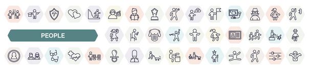 set of people icons in outline style. thin line icons such as occupant, movie director, man holding a flag, woman taking a photo, woman covering, woman profile, couple of glasses, baby pacifier, - Vector, Image