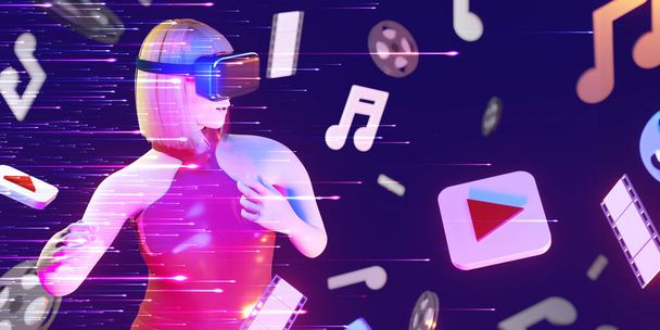 VR Lunettes Lecteur multimédia Regarder des films Écouter de la musique Divertissement Fête Metaverse Illustrations 3D - Photo, image