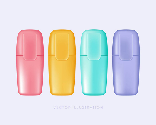 Collection of pastel colored markers. Vector illustration in realistic style - Vector, Image