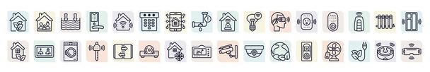 set of smart home icons in outline style. thin line icons such as eco friendly, deep, dial, lighting, remote, meter, remote vehicle, freeze, doorbell icon. - Vector, Image