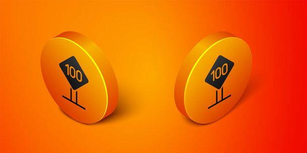 Isometrinen Nopeusrajoitus liikennemerkki 100 km ikoni eristetty oranssi tausta. Oranssi ympyrä nappi. Vektori - Vektori, kuva