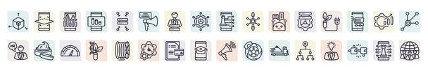 set of general icons in outline style. thin line icons such as 3d modeling, info chart, direct marketing, bio technology, biomass energy, beauty care, biotechnology, credit report, classification, - Vector, Image