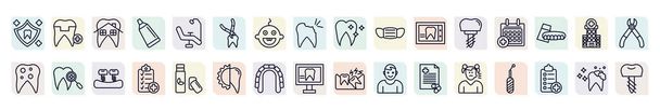 ensemble d'icônes de dentiste dans le style contour. icônes de ligne mince telles que la protection dentaire, maison dentaire, extraction dentaire, masque de dentiste, rendez-vous médical, bilan dentaire, rapport de santé, maxillaire, malade - Vecteur, image