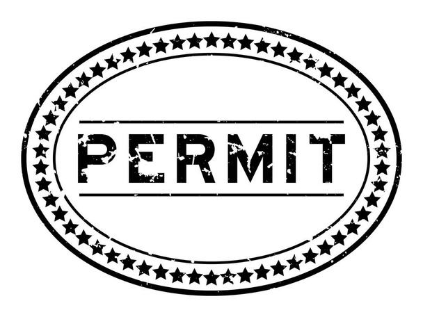 Grunge black permit word oval rubber seal stamp on white background - Vector, Image