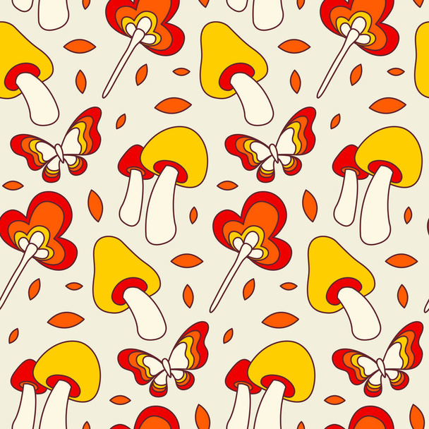 Retro Mushroom Vector Seamless Pattern. Awesome for classic product design, fabric, backgrounds, invitations, packaging design projects. Surface pattern design. - Vektor, Bild