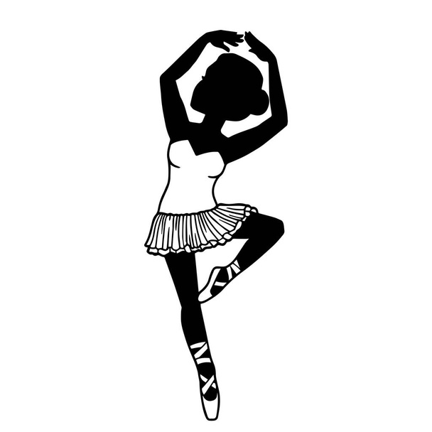A balett táncos vektor illusztrációja. Fekete sziluett balerina kecses pózban elszigetelt fehér alapon - Vektor, kép