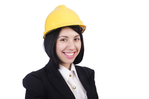 Trabajadora de la construcción con casco
 - Foto, Imagen