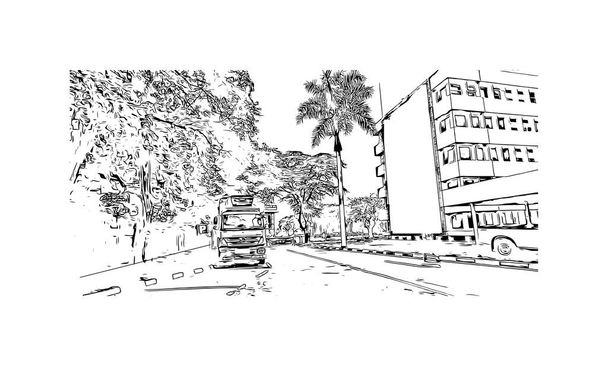 Print Building vista com marco de Nairobi é a capital do Quênia. Desenho desenhado à mão ilustração em vetor. - Vetor, Imagem