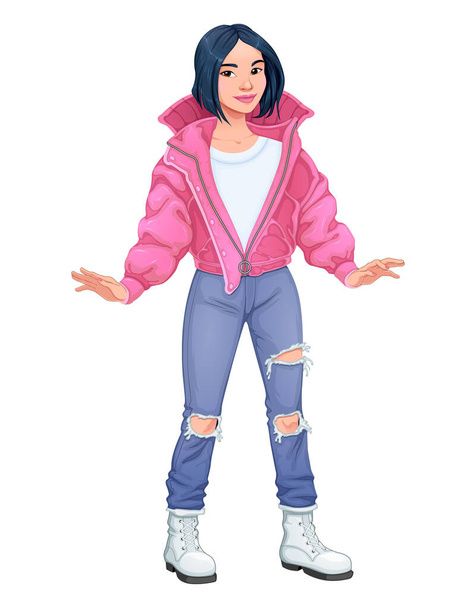 Street fashion girl. Vector isolated character - Vector, Image