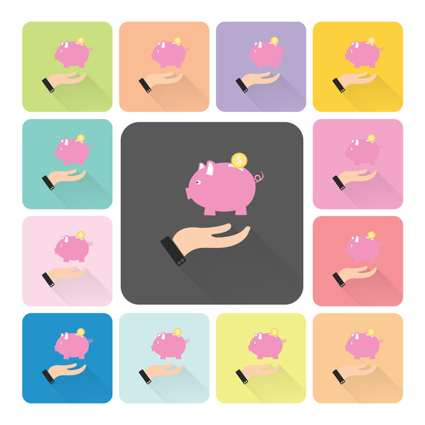 Hand holding piggy Icon color set vector illustration - Vector, Image