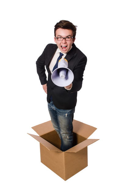 Man with loudspeaker in the box - Foto, imagen