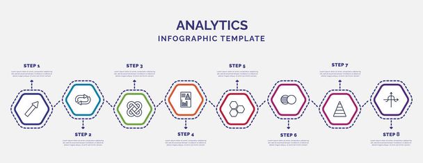 infographic template with icons and 8 options or steps. infographic for analytics concept. included arrows, interlocking, infographic, hexagon, venn diagram, pyramid chart, tangent icons. - Vector, Image