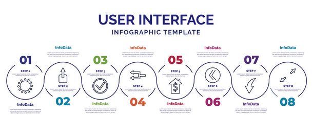 infographic template with icons and 8 options or steps. infographic for user interface concept. included selectioned circle, right, refresh left arrow, house value, double arrows, curve arrow, scale - Vector, Image