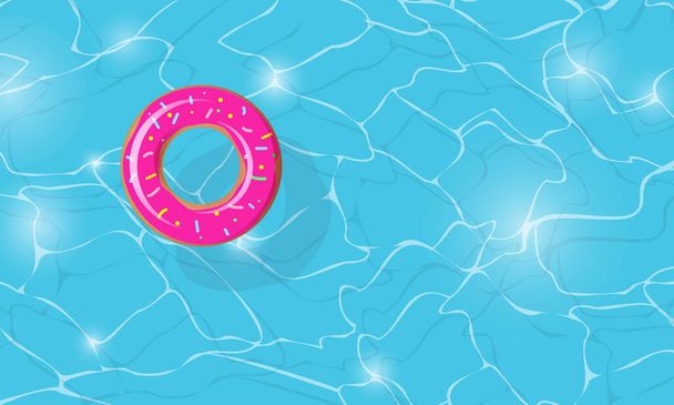 Swimming circle donut for ocean, sea, pool on water surface top view. Swim ring for summer party. Inflatable colorful rubber toy. Lifebyou swimming ring. Summer vacation or trip safety. - Vector, Image