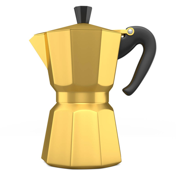 Italian geyser coffee maker a la moka on white background. 3d render of coffee pot for making espresso coffee - 写真・画像