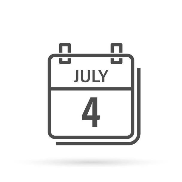 4 juli, Kalender icoon met schaduw. Dag, maand. Platte vectorillustratie. - Vector, afbeelding