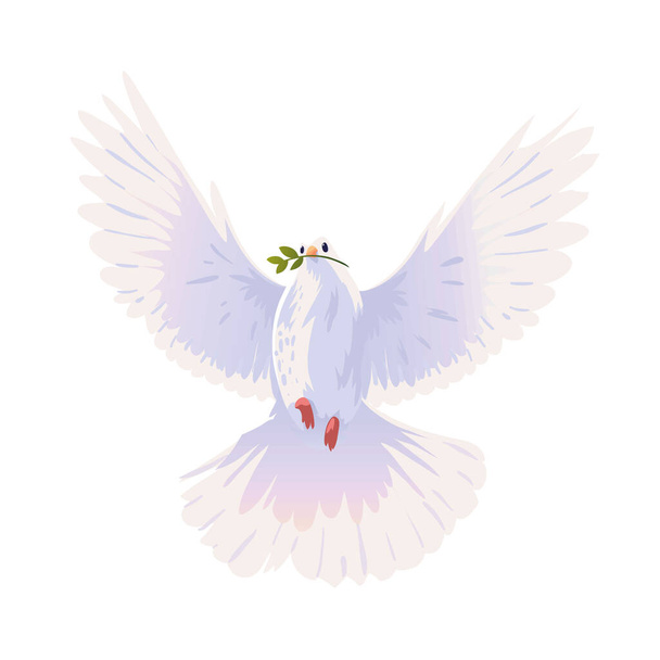 colombe volante avec icône de branche isolée - Vecteur, image