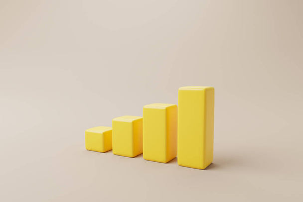 背景に黄色のグラフバーが増えています。成功と成長の概念へのビジネス開発。3Dレンダリング図 - 写真・画像