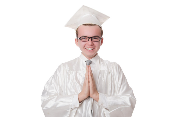 Young male student graduated from high school on white - Фото, изображение