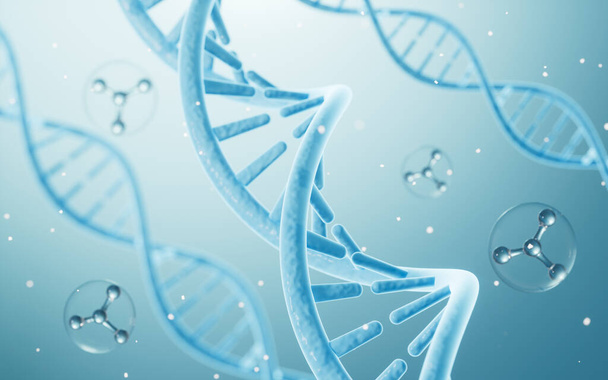 Science Biotechnology ДНК хромосом и молекулами, 3D рендеринг. Цифровой рисунок. - Фото, изображение