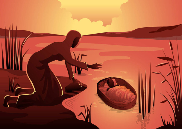 Jochebed put Moses in the Nile - Vector, Image