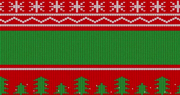 Natale e Capodanno vacanze stagione loop sfondo brutto maglione video animato. Animazione loop del modello maglione maglia invernale in rosso, bianco e verde con spazio copia. - Filmati, video