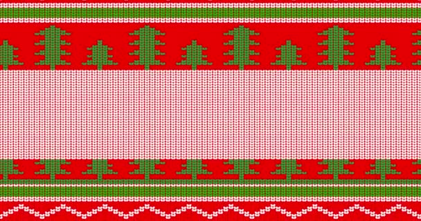 Navidad y Año Nuevo vacaciones temporada bucle fondo feo suéter video animado. Animación de bucle de patrón de suéter de punto Winter en rojo, blanco y verde con espacio para copiar. - Metraje, vídeo