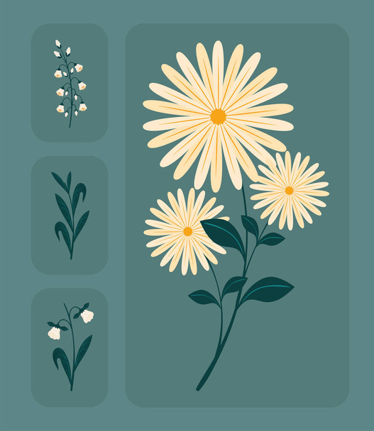 naturaleza flores y plantas iconos - Vector, imagen
