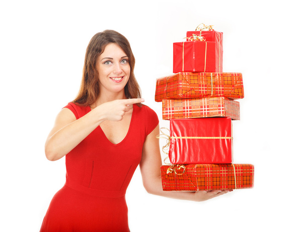 Woman and christmas gift - Foto, imagen