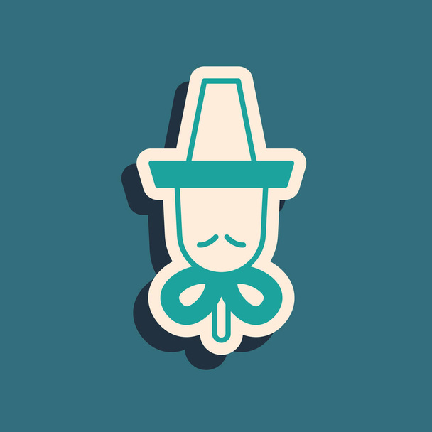 Green Traditional korean hat icon isolated on green background. Long shadow style. Vector. - Vector, Image