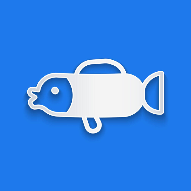 Corte de papel Icono de pez globo aislado sobre fondo azul. Fugu pescado pez globo japonés. Estilo de arte de papel. Vector. - Vector, Imagen