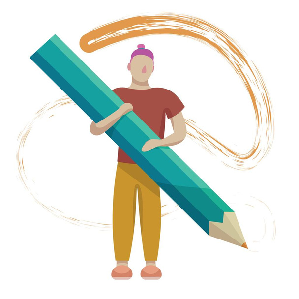 Man with big pencil on white background - Vector, Image