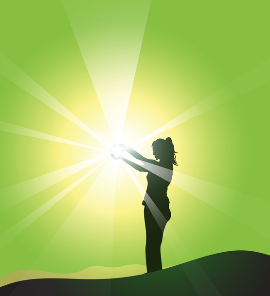 Woman feels the nature energy - Vector, Image