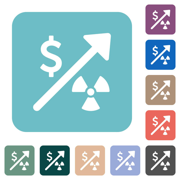 Aumento dei prezzi del dollaro americano dell'energia nucleare icone piatte bianche su sfondo quadrato arrotondato a colori - Vettoriali, immagini