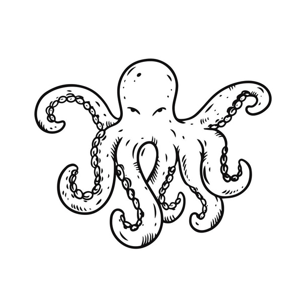 Octopus black color sketch style. Hand drawn vector illustration. Doodle art. - Διάνυσμα, εικόνα