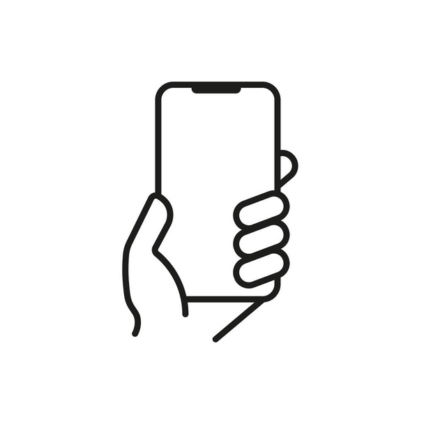 Smartphone line icon. Phone in the hand. Touchscreen phone. Applications, calls, correspondence, communication, connectio. Telephone concept. Vector line icon for Business and Advertising - Vector, Image