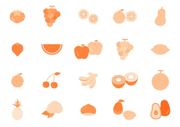 Набор простых и плоских фруктовых иллюстраций - Вектор,изображение