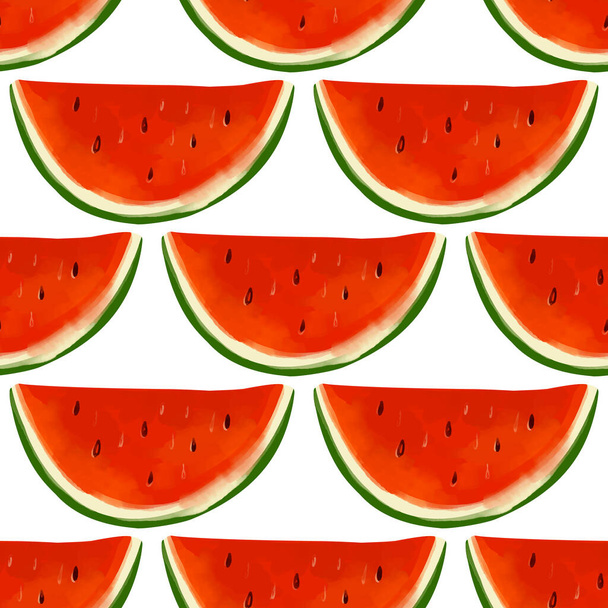 Seamless pattern with iIllustration a watermelon slices on a white background. - Vector, Image