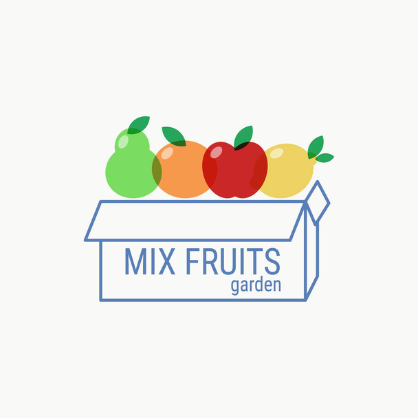 Diseño del logotipo de la tienda de frutas. Diseño gráfico del logotipo de frutas en caja.  - Vector, imagen
