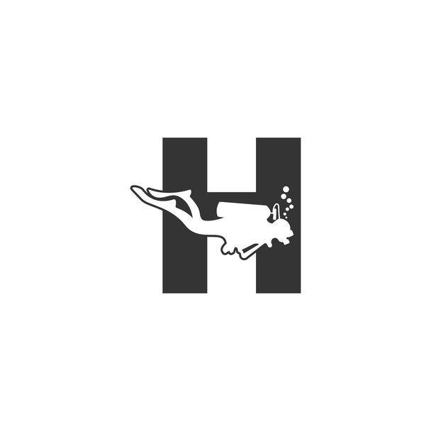 Letter H and someone scuba, diving icon illustration template - ベクター画像