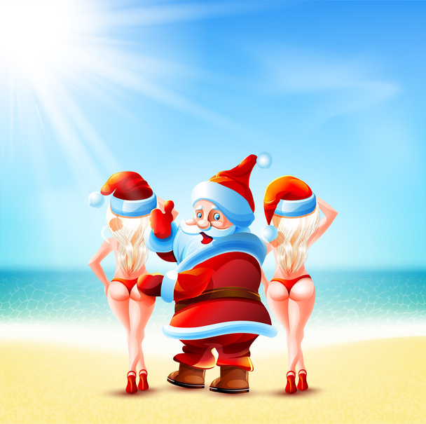 Santa Claus and two girls - Vector, Image
