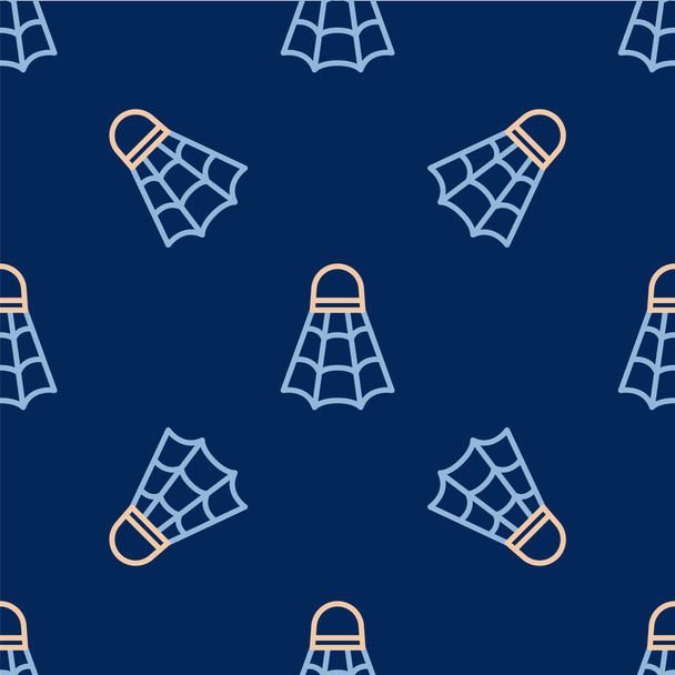 Line Badminton shuttlecock icon isolated seamless pattern on blue background. Sport equipment. Vector. - Vetor, Imagem