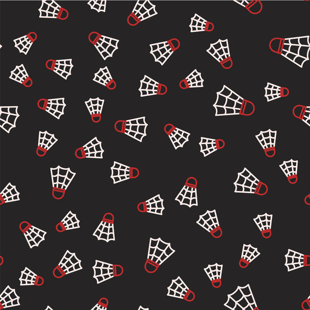 Line Badminton shuttlecock icon isolated seamless pattern on black background. Sport equipment. Vector. - Vector, imagen
