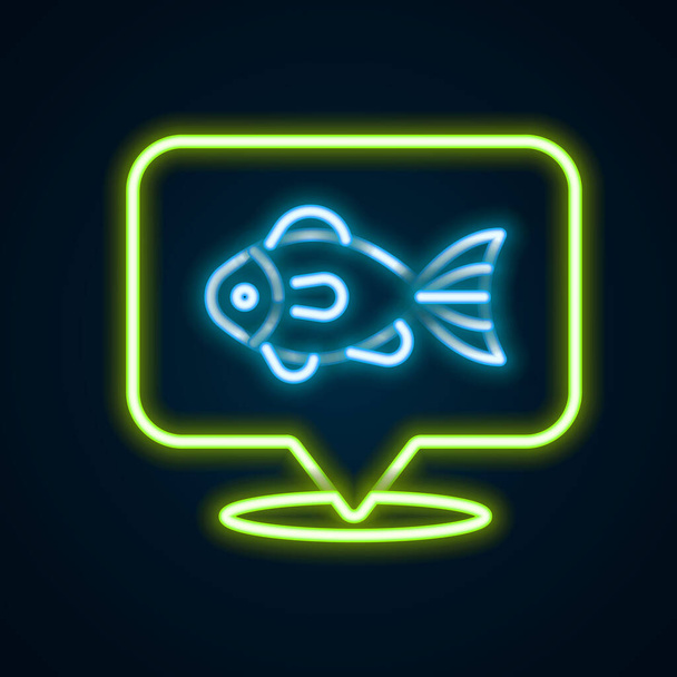 Glowing neon line Location fishing icon isolated on black background. Fishing place. Colorful outline concept. Vector. - Vector, Image