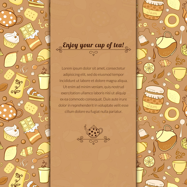 Tea and sweets illustration for template card - Vetor, Imagem
