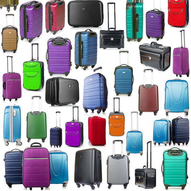 Background made of many suitcases on white - Photo, Image