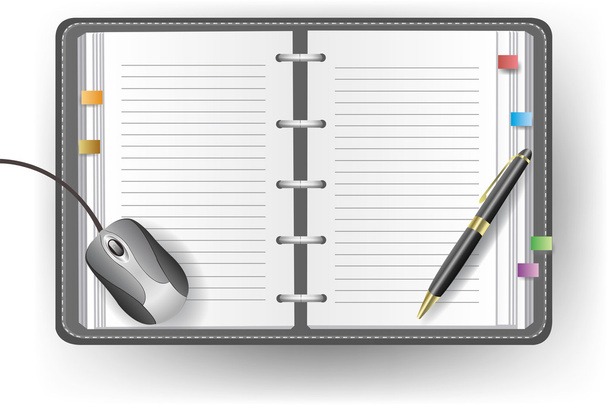 Office diary with line, ballpoint pen, and mouse 2 - Vektör, Görsel