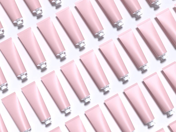 Cosmetische crème buizen, blanco schoonheid en zorg product verpakking mock-up op witte achtergrond geïsoleerde 3D renderen - Foto, afbeelding