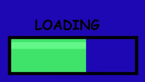 Animation du chargement de la barre de progression verte, téléchargement du fichier claisco ou installation du logiciel, sur un fond bleu chroma clé - Séquence, vidéo